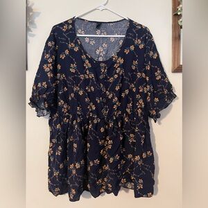 Every Rose blue shirt sleeve shirt with flowers. Womens size 4x